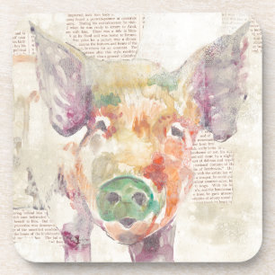 Dessous-de-verre Porc de collage de ferme d'aquarelle