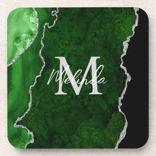 Dessous-de-verre Porte en marbre vert et argent