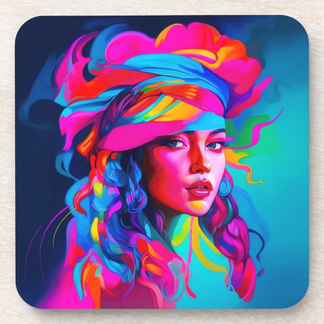 Dessous-de-verre Portrait Abstrait vibrant (Devant)