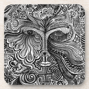 Dessous-de-verre Portrait de ligne Trippy noir et blanc