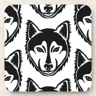 Dessous-de-verre Portrait noir et blanc Husky Lino Motif coupe