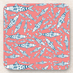 Dessous-de-verre Portugais Lisbonne Sardines Motif Azulejos rose