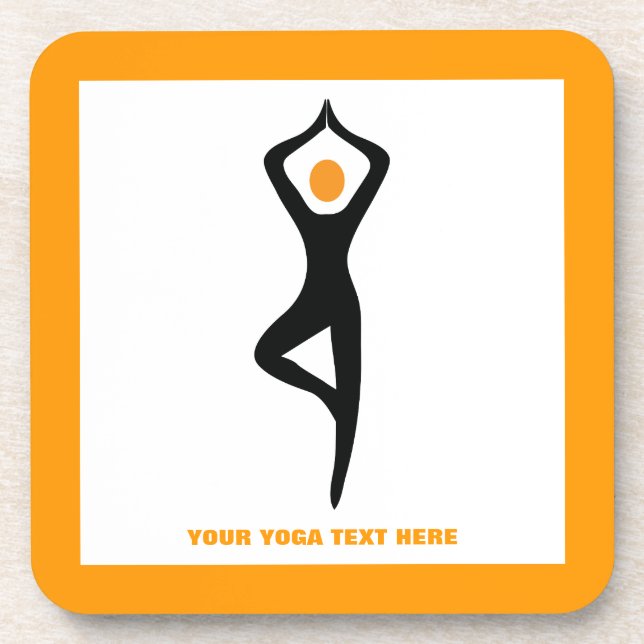 Dessous-de-verre Pose de yoga noir, orange personnalisé (Devant)