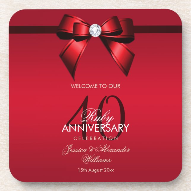 Dessous-de-verre Posh Gem Bow & Ribbon 40e anniversaire de Mariage (Devant)