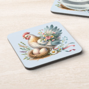 Dessous-de-verre Poule florale avec charme vintage de ferme