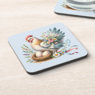 Dessous-de-verre Poule florale avec charme vintage de ferme