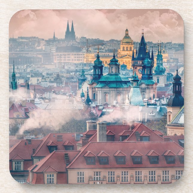Dessous-de-verre Prague Old Town Morning Hard Plastic Coaster (Devant)