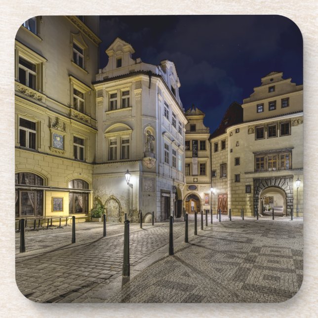 Dessous-de-verre Prague Old Town Street Night Hard Plastic Coaster (Devant)
