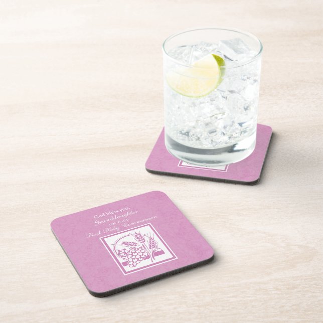 Dessous-de-verre Première communion de la petite-fille, rose (Côté Droit)