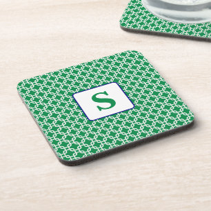 Dessous-de-verre Preppy Green White Lien Motif Marine Monogramme
