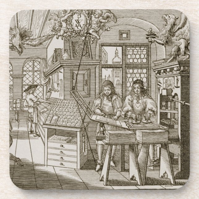 Dessous-de-verre Presse typographique allemande médiévale (gravure) (Devant)