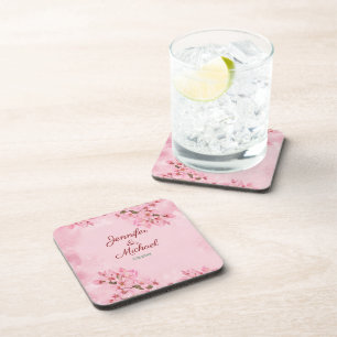 Dessous-de-verre Printemps mariage rose cerise fleurs