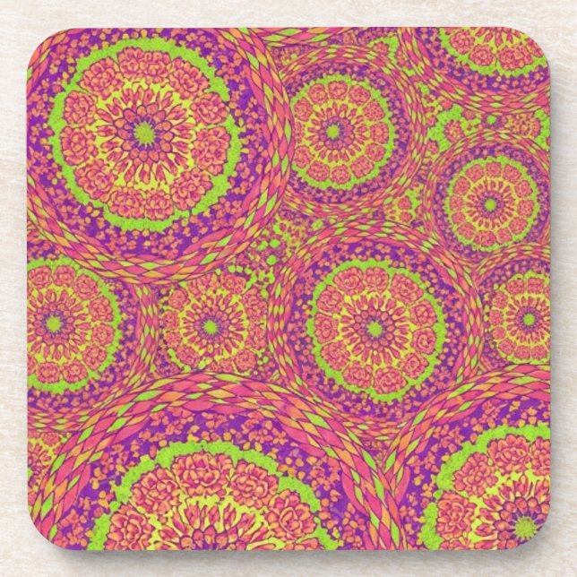 Dessous-de-verre Psychedelic Neon Mandala Swirl Pattern (Devant)