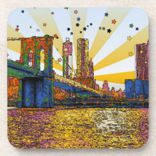 Dessous-de-verre Psychedelic New York City : Brooklyn Bridge, WTC #