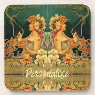 Dessous-de-verre Publicité Art nouveau chocolat chaud floral