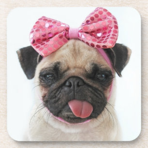 Dessous-de-verre Pug with Pink Bow