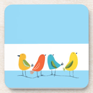 Dessous-de-verre Quatre oiseaux perchés sur une brindille
