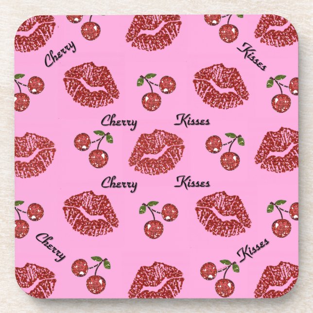 Dessous-de-verre RAB Rockabilly Cherry Kisses on Pink (Devant)