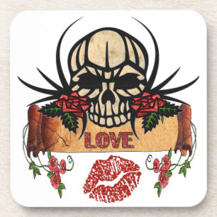 Dessous-de-verre RAB Rockabilly Crâne Roses Love Lipstick