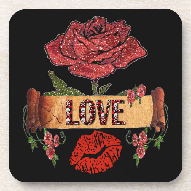Dessous-de-verre RAB Rockabilly Roses, Love & Lipstick (Devant)