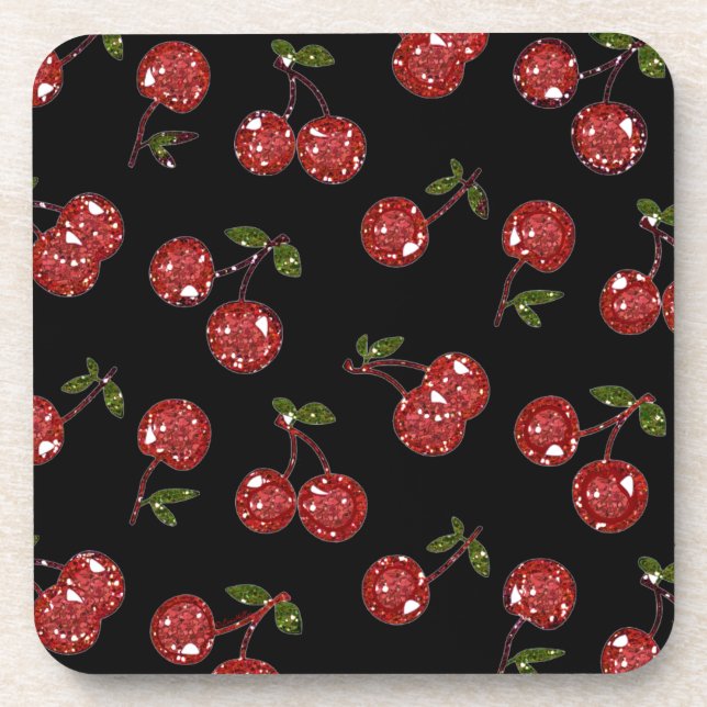 Dessous-de-verre RAB Rockabilly très cerise cerises sur noir (Devant)