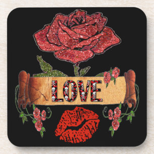 Dessous-de-verre RAB Rockabilly Valentine Roses, Love & Lipstick