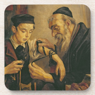 Dessous-de-verre Rabbin attachant les phylactères au bras d'un