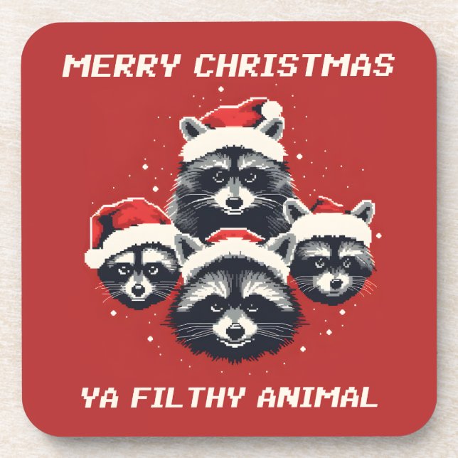 Dessous-de-verre Raccoons Joyeux Noël Ya animal sale (Devant)
