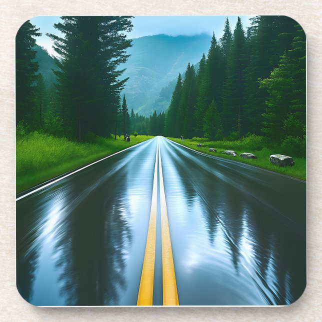 Dessous-de-verre Rainy Road Reflections Beverage Coaster (Devant)