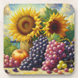 Dessous-de-verre Raisins et tournesols Peinture à l'huile Plastique