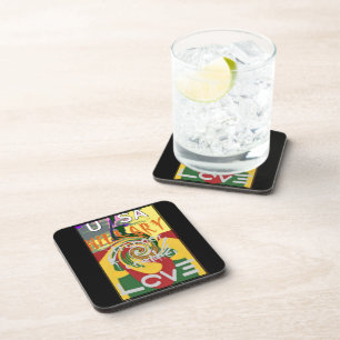 Dessous-de-verre Rasta Couleurs Rouge or Vert Hillary Art Imprimer