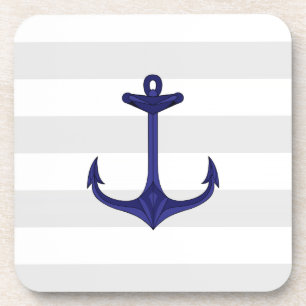 Dessous-de-verre Rayures nautiques de blanc gris d'Ancre de bleu