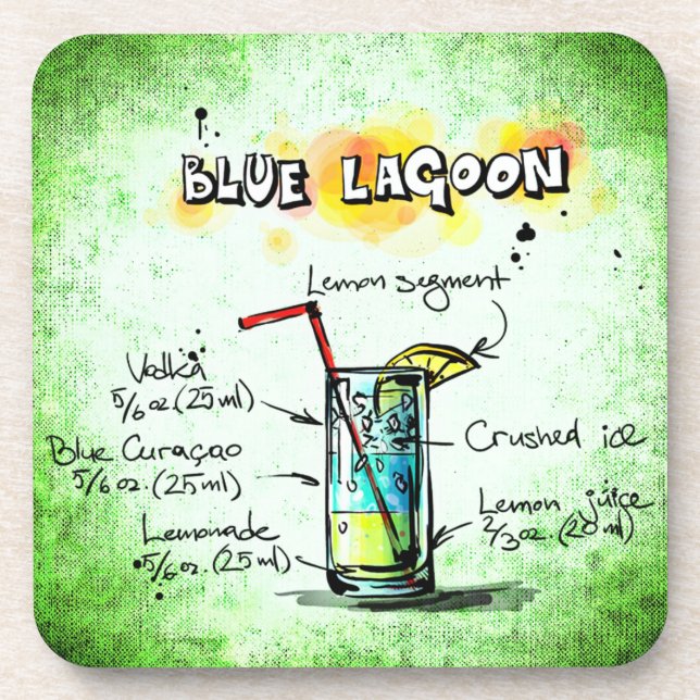 Dessous-de-verre Recette de boisson Blue Lagoon (Devant)