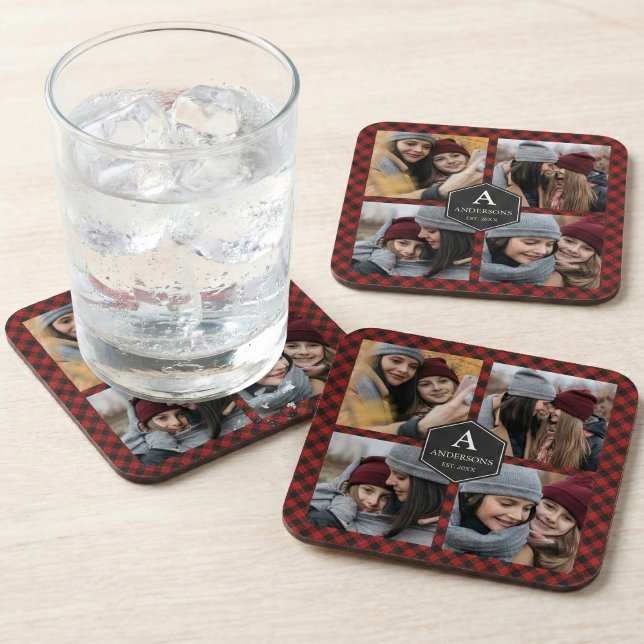 Dessous-de-verre Red Buffalo Plaid Lumberjack Family Photo Collage (Créateur téléchargé)