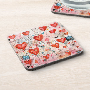 Dessous-de-verre Red Hearts Whimsical Love Motif