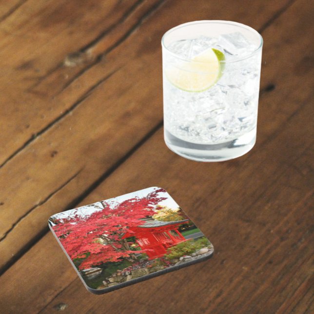 Dessous-de-verre Red Japanese Maple and Garden Shrine (In Situ)