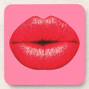Dessous-de-verre Red Lipstick big pop art lips on girly pink