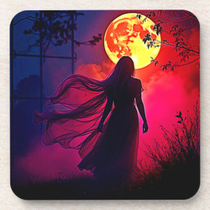 Dessous-de-verre Red Moon Shadow Woman Conception de mystère