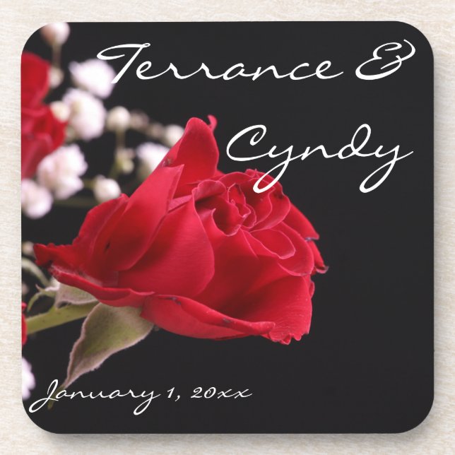 Dessous-de-verre Red Rose Bouquet Mariage personnel (Devant)