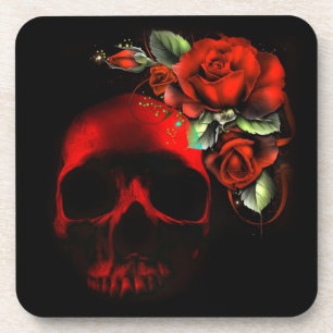 Dessous-de-verre Red skull and roses