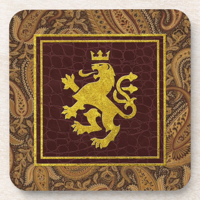 Dessous-de-verre Regal Gold Lion Paisley et Motifs en cuir (Devant)