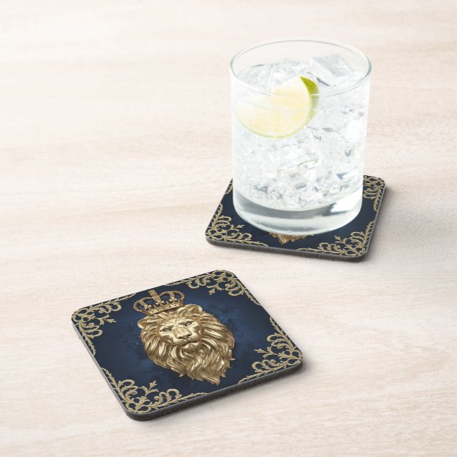 Dessous-de-verre Regal Lion Design - Marine Blue & Gold Luxury Deco (Côté Droit)