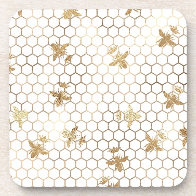 Dessous-de-verre Reine des abeilles et peigne sur blanc (Devant)