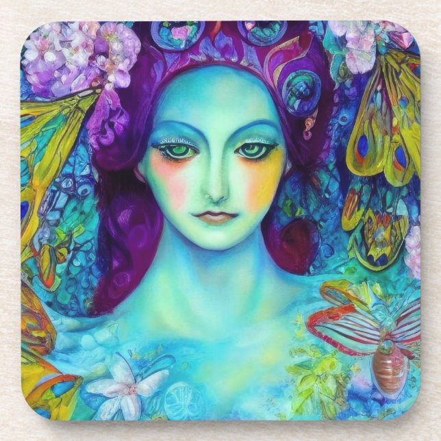 Dessous-de-verre Reine des fées enchantée avec papillons (Devant)