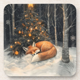 Dessous-de-verre Renard couché Whimsical Noël rustique