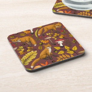 Dessous-de-verre Renards d'automne sur chocolat brun
