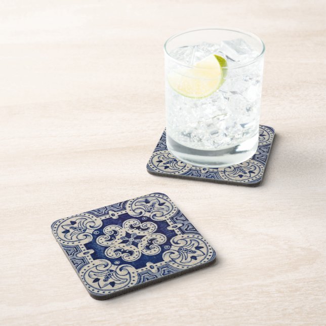 Dessous-de-verre Repro Portugais bleu géométrique Azulejos Floral (Côté Droit)
