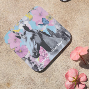 Dessous-de-verre Retro Coquette Pink et Blue Unicorn Collage