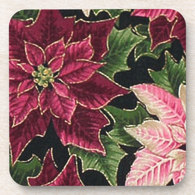 Dessous-de-verre Rétro les années 50 Poinsettia Bourgogne rose (Devant)