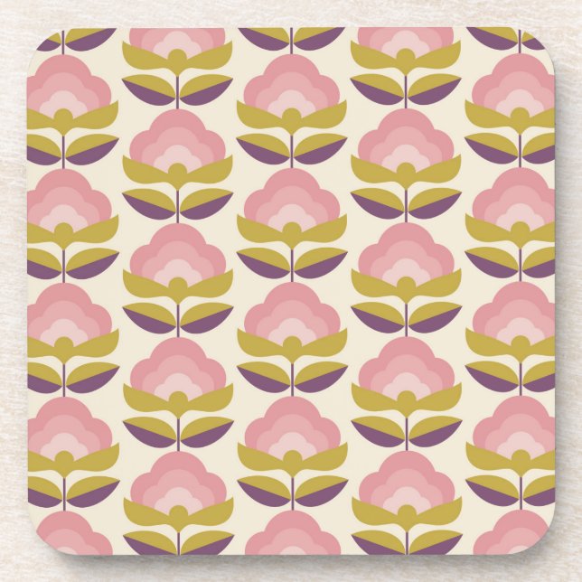 Dessous-de-verre Rétro motif floral rose et pourpre (Devant)